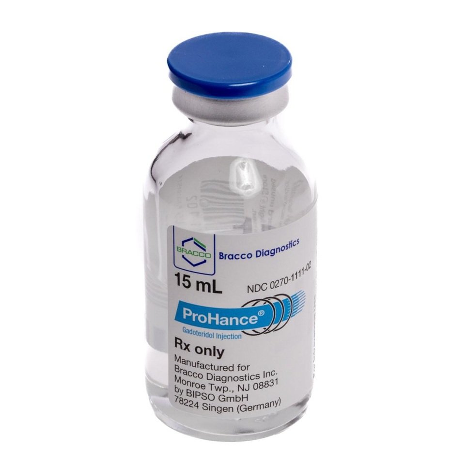 MEDIO DE CONTRASTE MACROCÍCLICO – GADOLINIO – PARA RESONANCIA MAGNÉTICA: GADOTERIDOL SOLUCIÓN INYECTABLE (IV) DE 0.5 MMOL DE LA MARCA PROHANCE® EN FRASCO DE 15 ML.